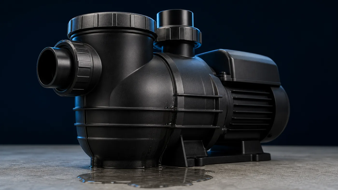 Water pooling under a pool pump from a failed shaft seal