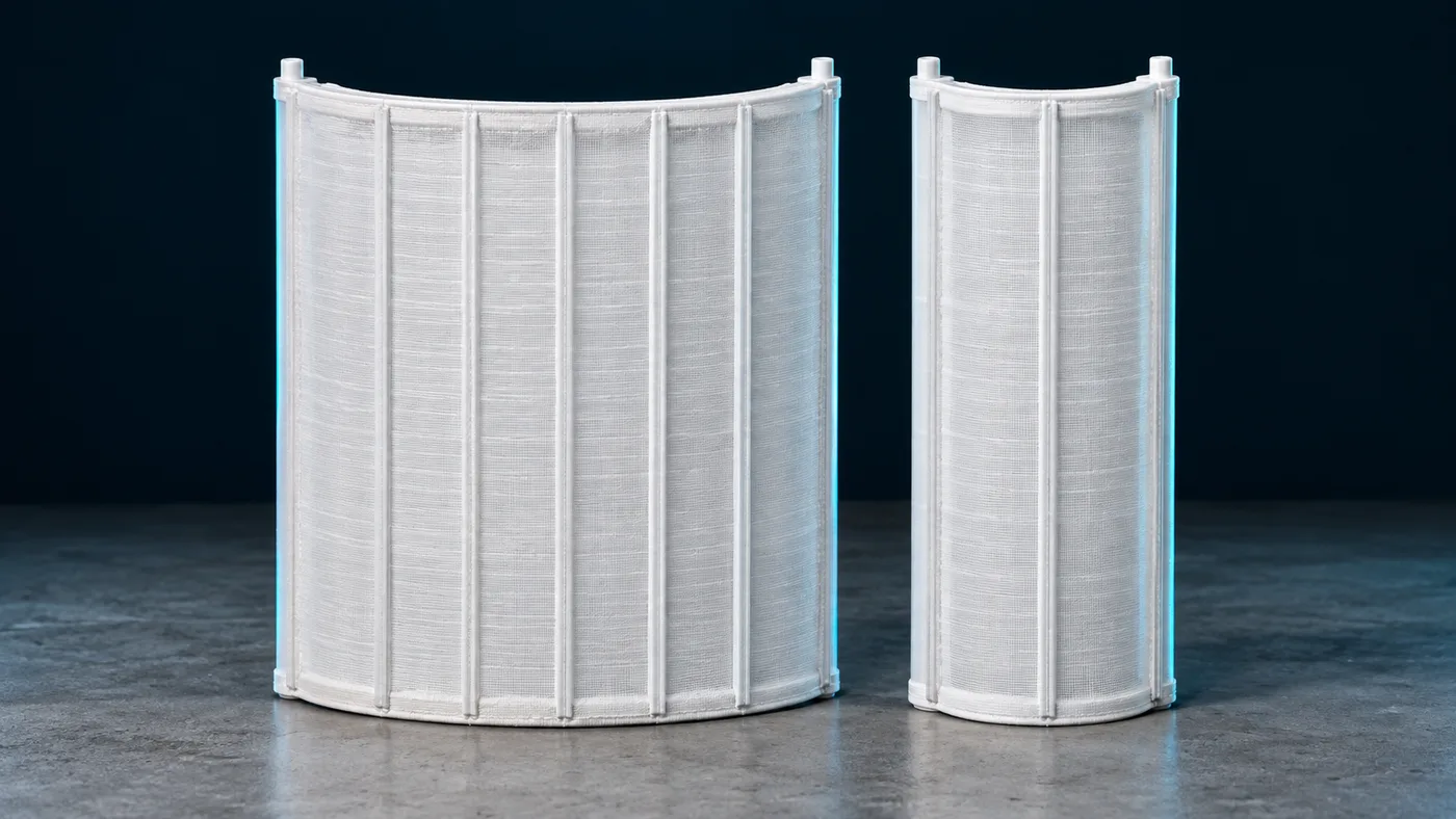 Two DE filter grids of the same height but different widths side by side