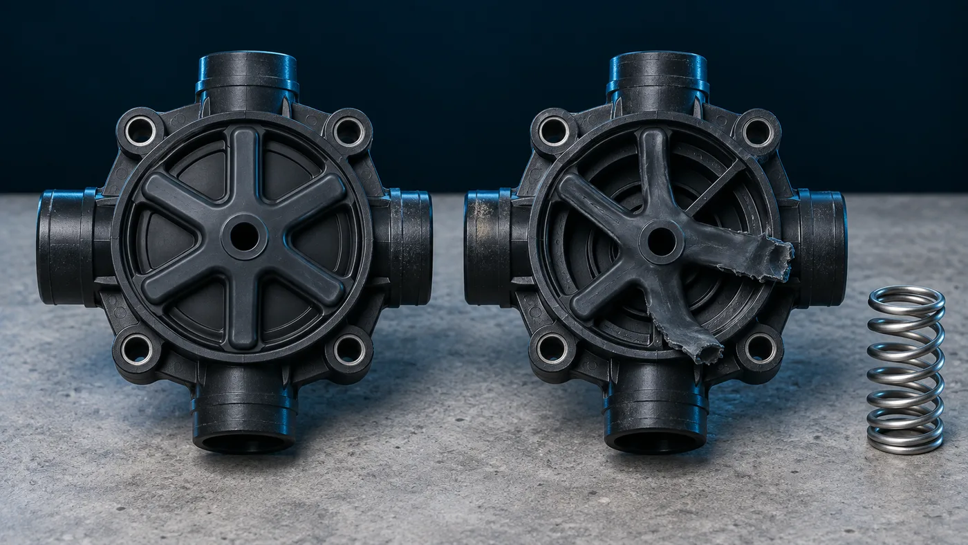 A multiport valve diverter with its bonded star gasket next to a worn one