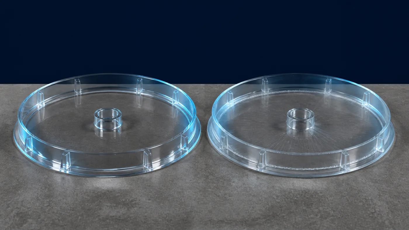 Two versions of the same pump lid, one with a visibly coarser finish