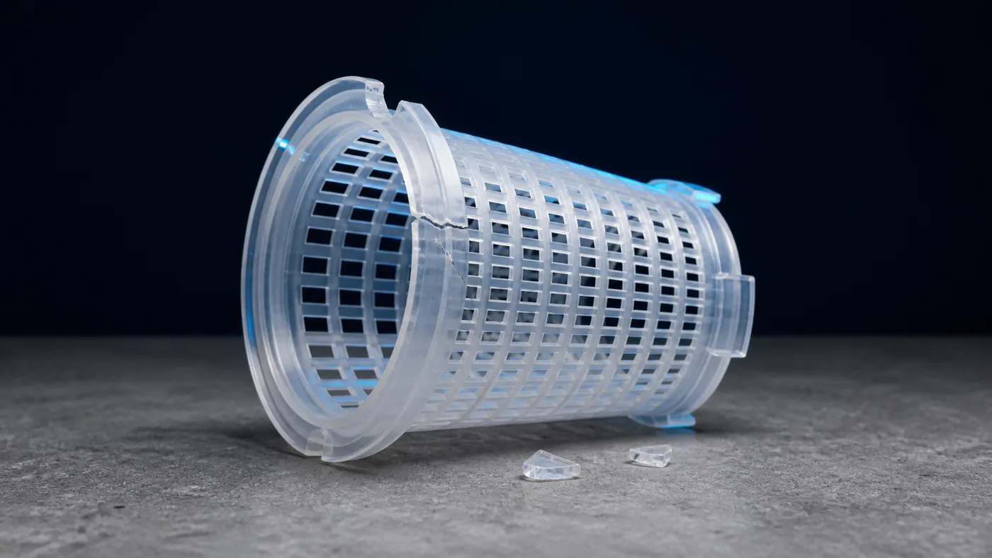 A strainer basket cracked in transit before it was ever installed
