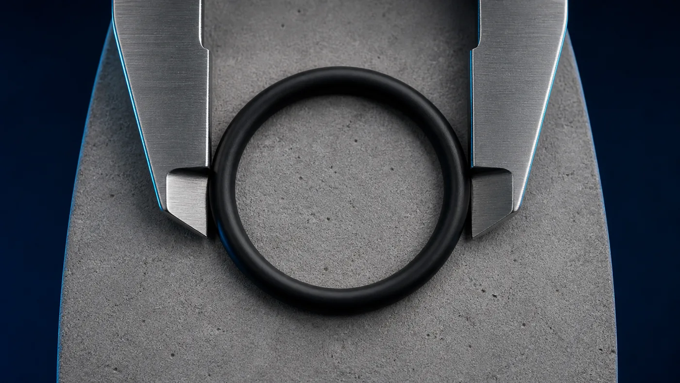 Caliper jaws measuring the outside diameter of an O-ring