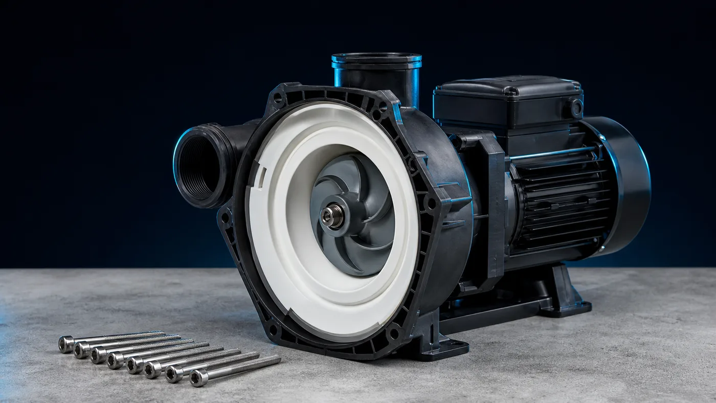 Pump housing opened showing impeller in the diffuser