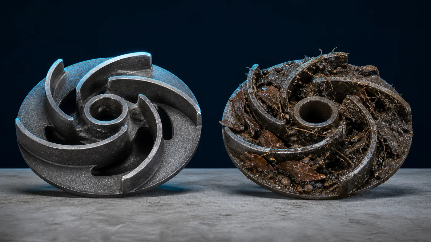 Clogged impeller next to a clean one