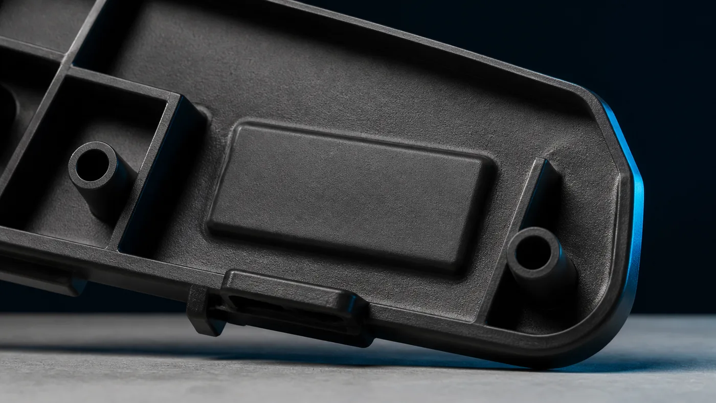 The raised boss on a moulded part where a part number would normally be stamped