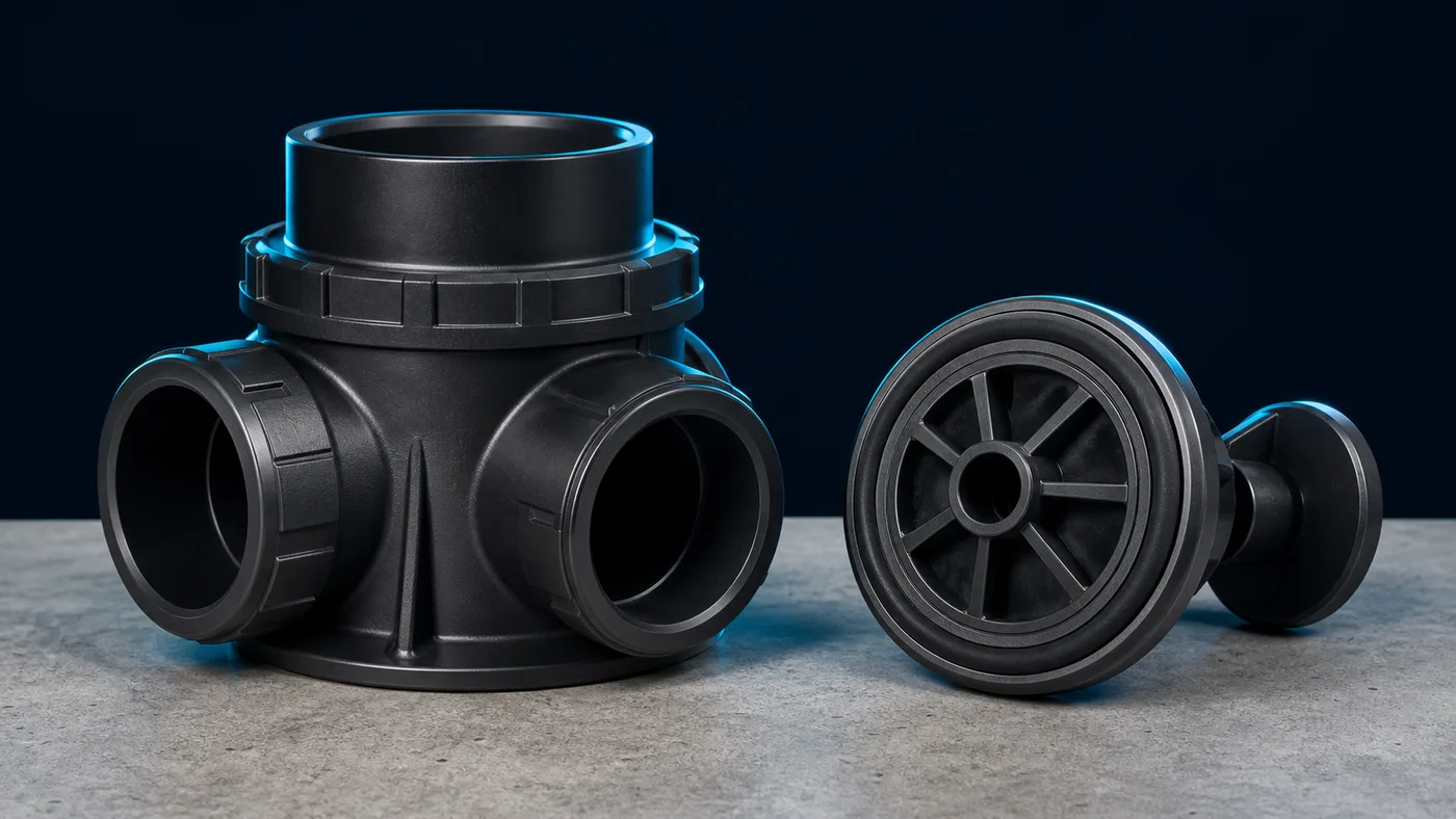 Diverter valve opened showing internal rotor and seals