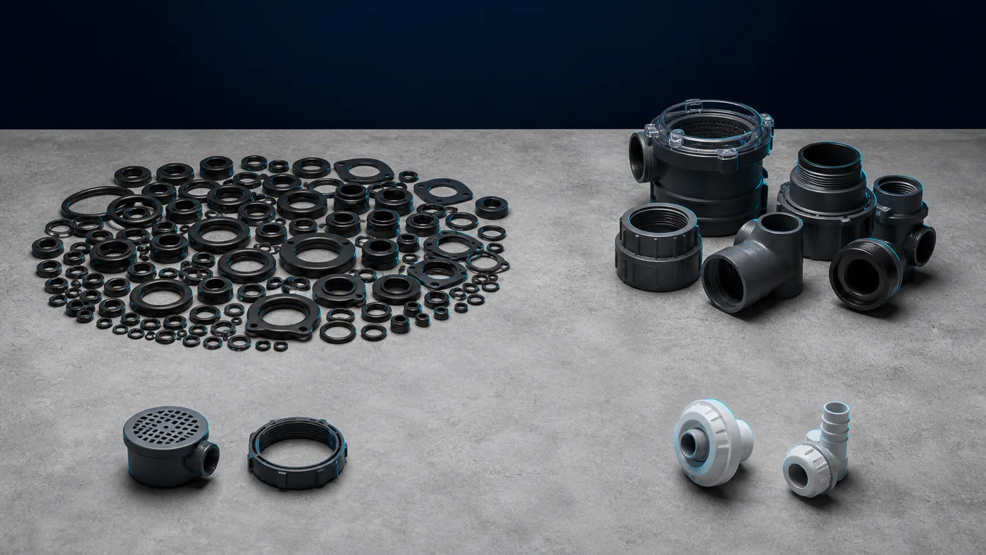 Parts laid out in four groups of very different depth